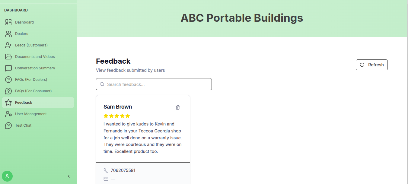 Dealer feedback
